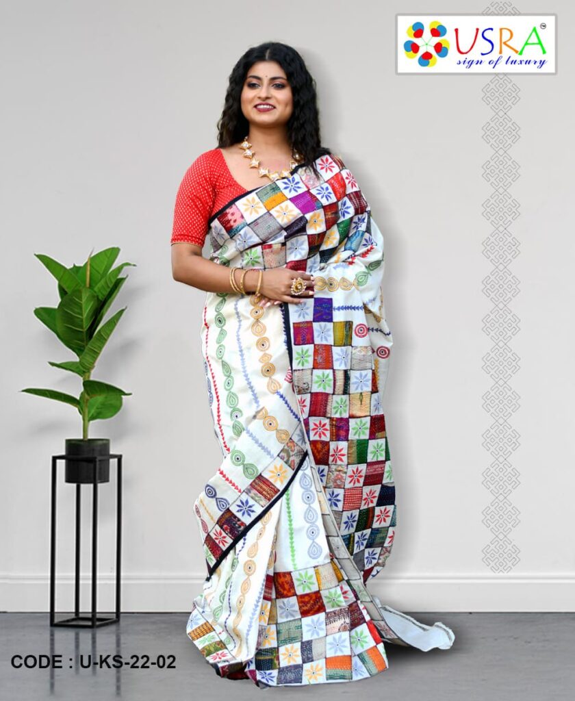 Kota Silk Kantha Stitch Design Viscose Saree - Purple Colour main image 0