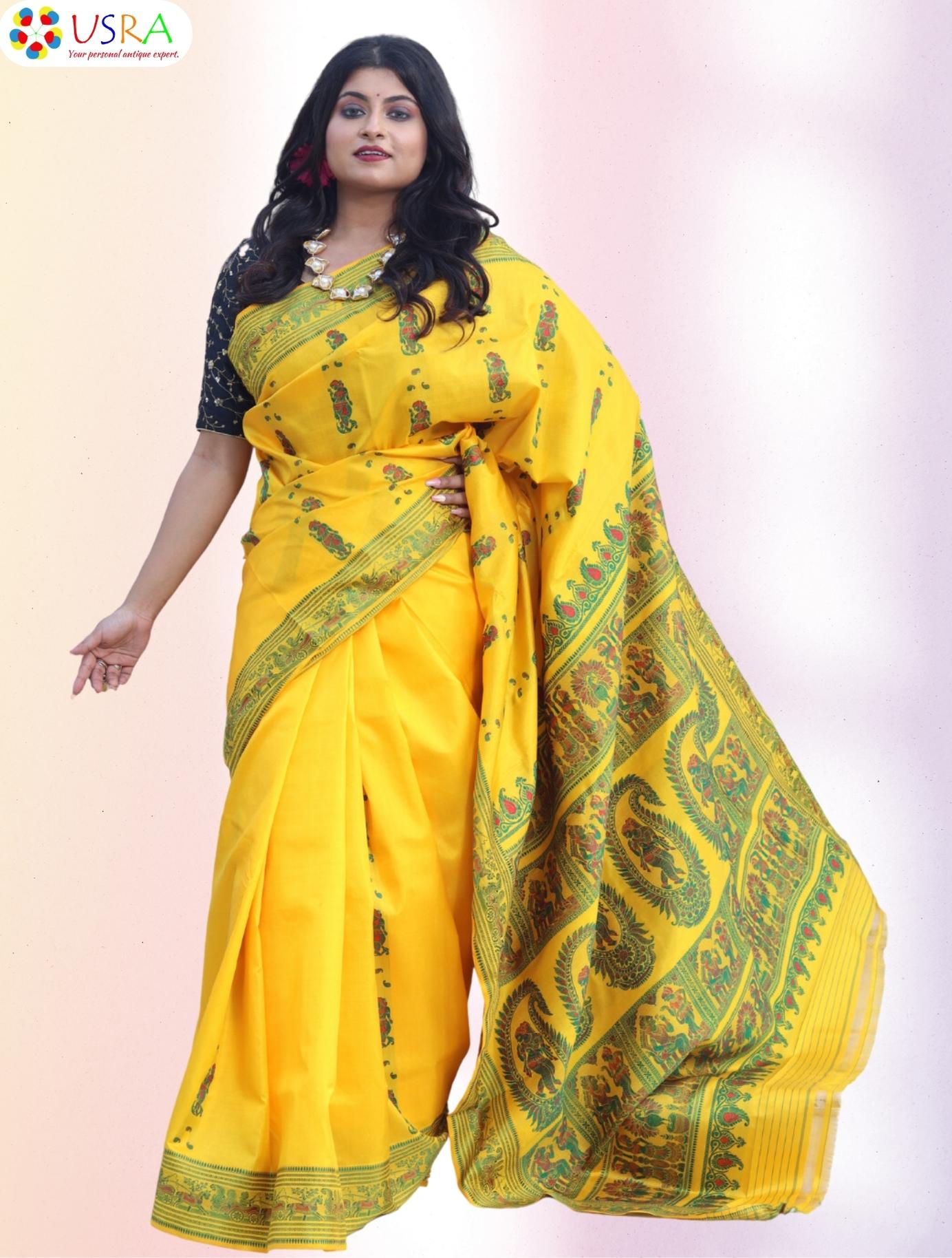 Yellow Baluchari Handloom Pure Silk Saree - Buy Now